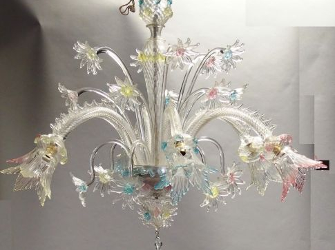 Lustre en verre de Venise, éclairant à 6 lumières.