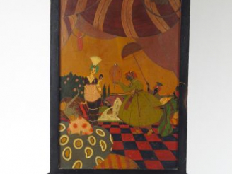 Vente aux enchères Ecran de chaleur Art déco en bois peint polychrome à décor d'élégante 