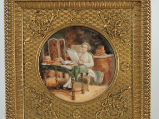Vente aux enchères Miniature sur ivoire d’après Meissonnier, 'Portrait d'écrivain dans so