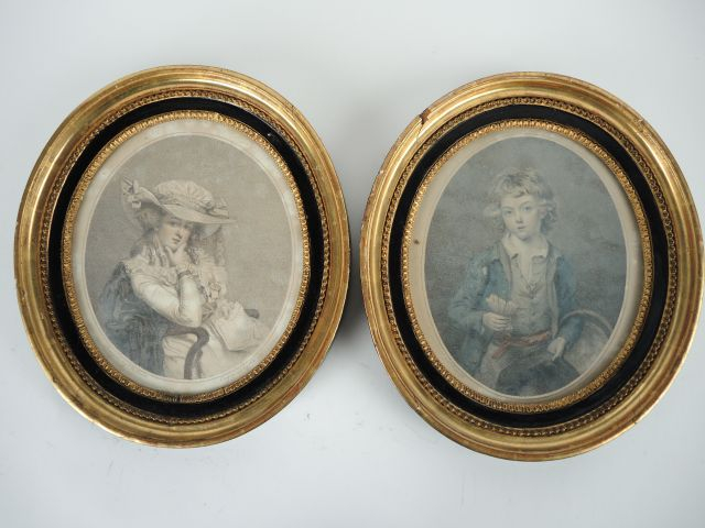 Paire de gravures anglaises en couleurs XIXème "Petit vendeur d'allume