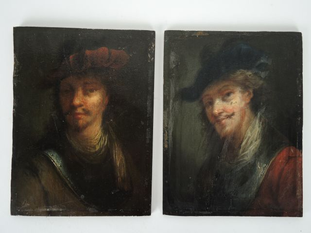 Ecole du Nord  XIXe "Portraits d'hommes", huiles sur panneaux. 17 x 12