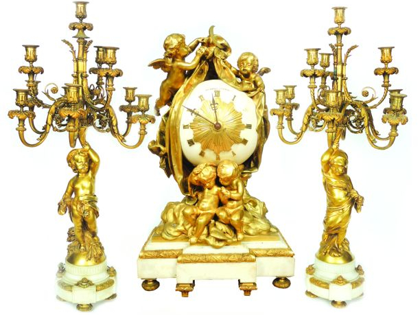 THIEBAUT à Paris. Exceptionnelle garniture de cheminée Napoléon III de