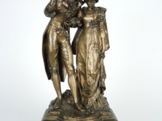 Vente aux enchères A. LALOUETTE. 'Incroyable et Merveilleuse'. Groupe en bronze à patine 