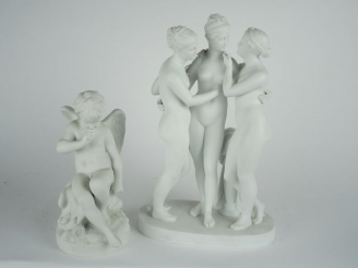 Vente aux enchères Sujet en biscuit d’après Houdon ‘l’amour’. H. 24.5 cm. On y joint un g