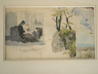 Vente aux enchères Eugène CARRIERE  ‘Etude’ Aquarelle signée en bas à gauche.  10.5 x 18 