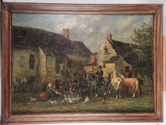Vente aux enchères NORMAND-SAINT-MARCEL "La halte". Huile sur panneau signée en bas à dro