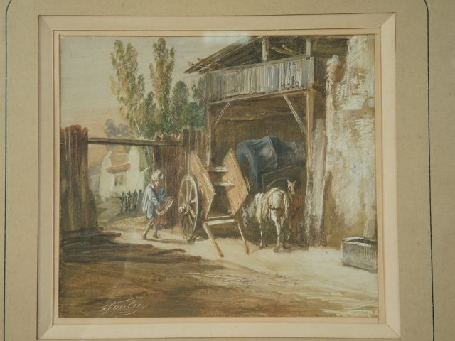 Léon SOULIE ‘Scène paysanne’ Gouache signée en bas à gauche, 13.5  x 1