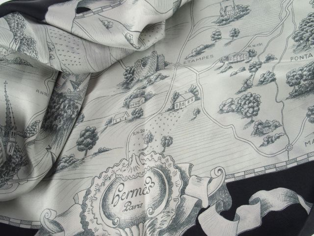 HERMES. Foulard  'Chemins de l’ile de France' en soie. 1952