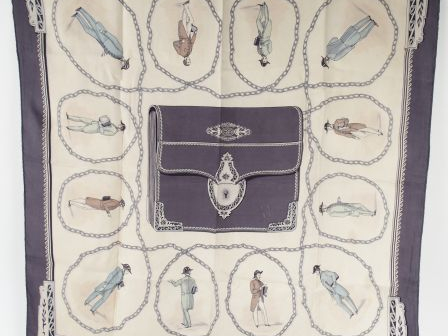  HERMES. Foulard 'Banquier' en soie, par Hugo Grygkar. 1955