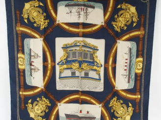 Vente aux enchères HERMES. Foulard 'France', Compagnie générale transatlantique, en soie 