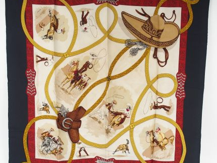 HERMES. Foulard 'Charreada' en soie, par Fougerolles. 1990