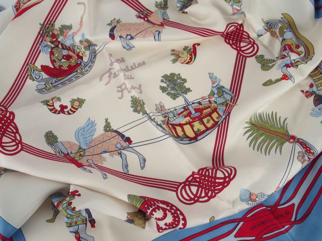 HERMES. Foulard 'Les fantaisies du roy' en soie par Annie Faivre. 1986