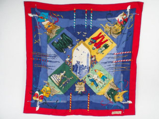 Vente aux enchères HERMES. Foulard en soie "Le carnaval de Venise". Dans sa boîte d'origi