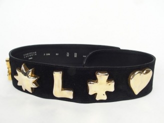 Vente aux enchères CHRISTIAN LACROIX. Ceinture large en cuir et velours noir, décor de fi