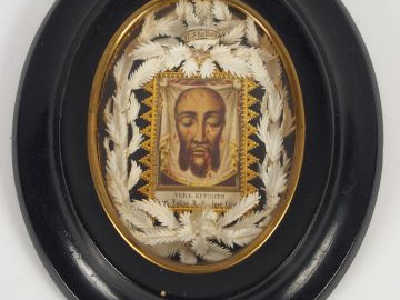 Paperolle XIXème à décor d'une lithograhie représentant le saint suair