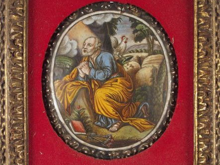 J.B NOUAILHER à Limoges. Plaque émaillée XVIIIème 'Saint Pierre'. 16 x