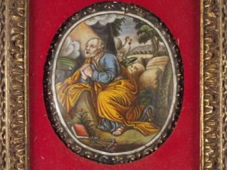 Vente aux enchères J.B NOUAILHER à Limoges. Plaque émaillée XVIIIème 'Saint Pierre'. 16 x