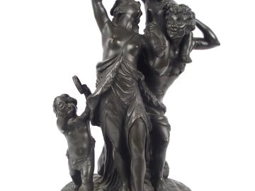 CLODION ‘Triomphe de Bacchus’. Groupe en bronze à patine brune. Signé.