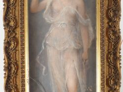F. LALONG 'femme à l'antique tenant une bougie'. Pastel signé en bas à