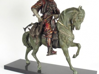 Vente aux enchères Grand sujet en régule polychrome 'Cavalier arabe' sur son socle en mar