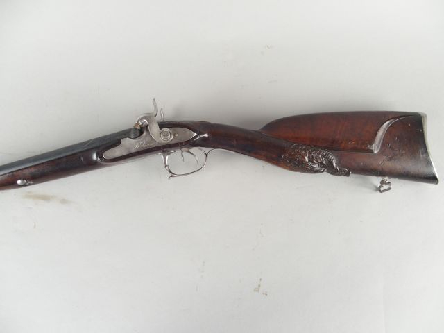 157- Fusil de chasse juxtaposé à percussion à platine à l’arrière par 