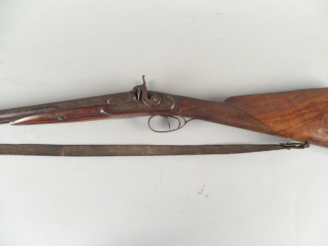 Vente aux enchères 160- Fusil de chasse juxtaposé Français à percussion platines à l’avan