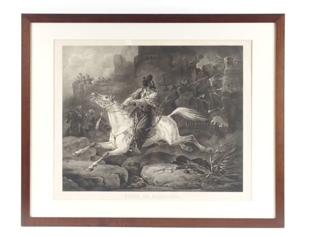 	Carle VERNET. Trois gravures par Jazet 'Fuite du Maréchal', 'Cheval a