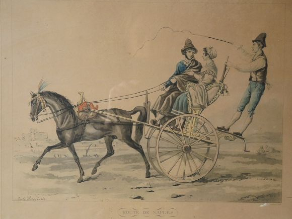 Carle VERNET. Suite de trois gravures en couleur 'Route de poste', 'Ro