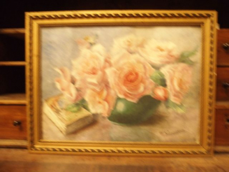 Vente aux enchères M. SAMOUSSERIE. ' Nature morte aux roses'. Aquarelle signée en bas à g