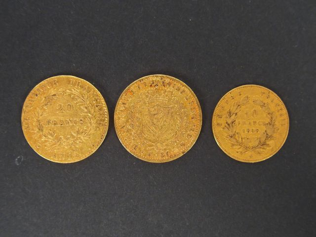 3 pièces or: pièce de 20 Francs or, Bonaparte Empereur Consul An 12, p