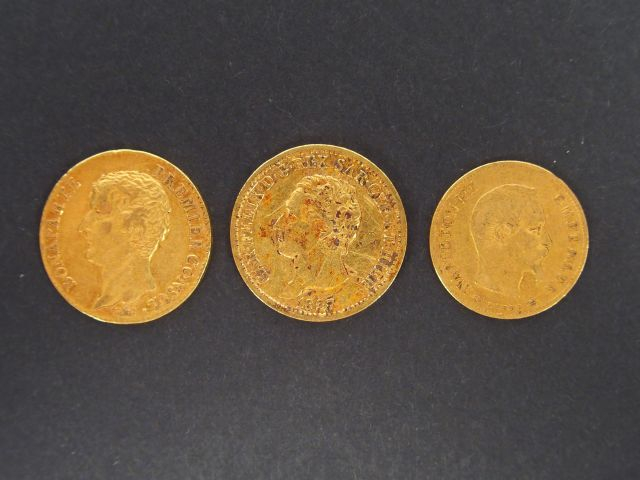 3 pièces or: pièce de 20 Francs or, Bonaparte Empereur Consul An 12, p