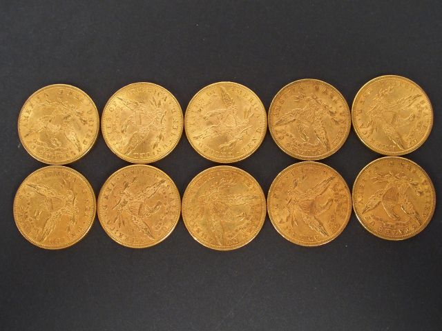 10 pièces de 10 Dollars or, Liberty Head. 1881 x 2, 1899 x 2, 1901 x 6