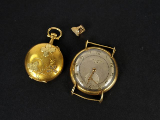 Vente aux enchères LIP. Boitier rond de montre en or jaune. On y joint une montre de col 