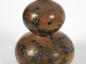 Vase en forme de coloquinte, en céramique émaillée brun clair craquelé