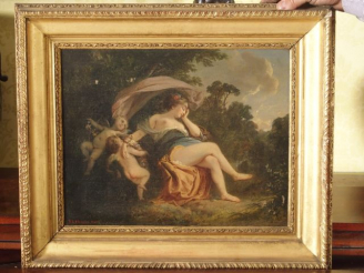 Vente aux enchères VL. HUGUES 'Venus endormie'. Huile sur toile, signée en bas à gauche e