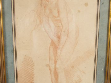 Ecole française XVIII ème 'La frileuse'. Dessin à la sanguine. Dim. : 