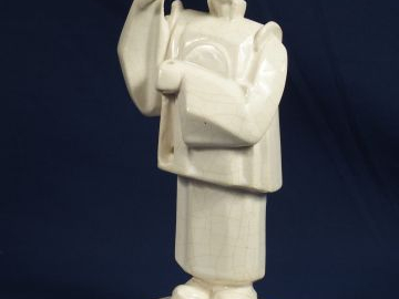 ROBJ. Pied de lampe Art Déco en céramique craquelée. Signé. H. : 28,5 