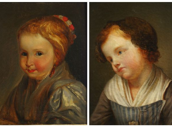 Ecole française XIXème "Portraits d'enfants". Paire d'huiles sur toile