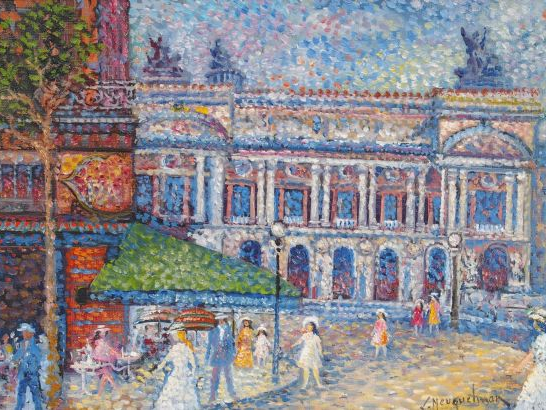 NEUQUELMAN "Le café de la paix et l'opéra". Huile sur toile, signée en