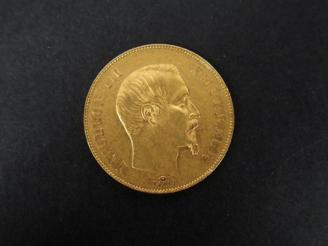 Pièce de 50 Francs or, Napoléon III tête nue, 1857-A. Poids: 16,1gr
