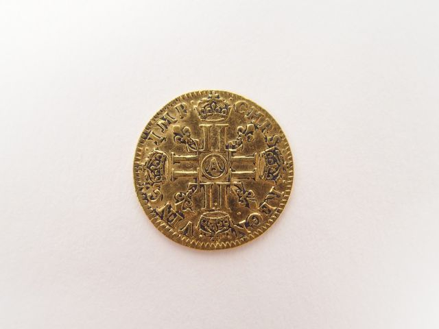 Demi-Louis d'or de Louis XIII 1642, Paris. D. 1299 Nettoyé, TB. Poids: