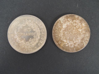 Vente aux enchères Collection de pièces d'argent:  -2 pièces de 50 Francs argent, Hercule