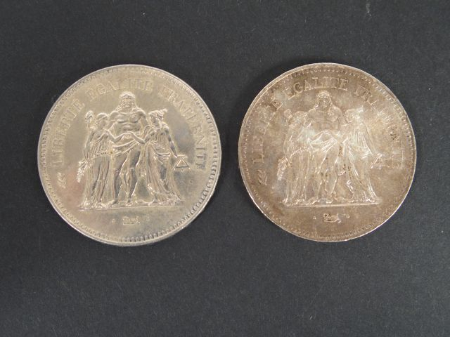 Collection de pièces d'argent:  -2 pièces de 50 Francs argent, Hercule