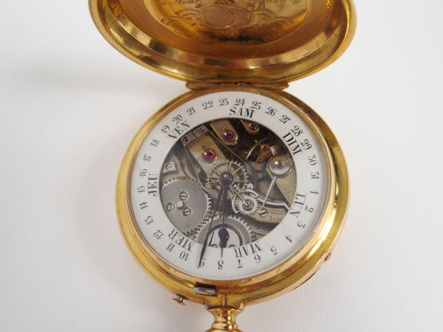 Importante montre de gousset fin XIXème en or jaune, double cadran, jo