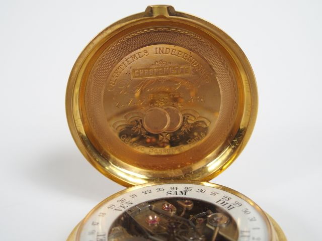 Importante montre de gousset fin XIXème en or jaune, double cadran, jo