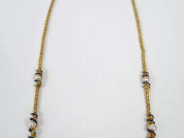 Collier Napoléon III en or jaune, perles fines et émail bleu (sauts d'