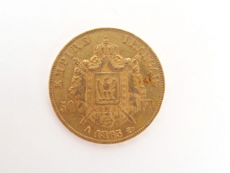 Vente aux enchères Pièce de 50 Francs or, Napoléon III tête laurée,1865-A. Poids: 16,2gr