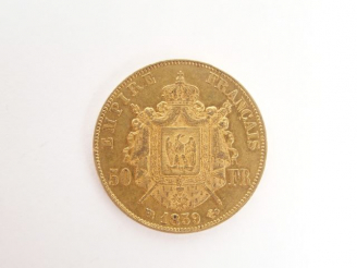 Vente aux enchères Pièce de 50 Francs or, Napoléon III tête nue, 1859-B. Poids: 16,1gr