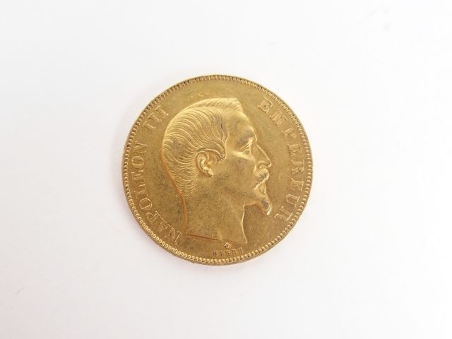 Pièce de 50 Francs or, Napoléon III tête nue, 1859-B. Poids: 16,1gr