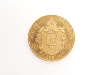 Vente aux enchères Pièce de 50 Francs or, Napoléon III tête nue, 1857-A. Poids: 16,2gr
